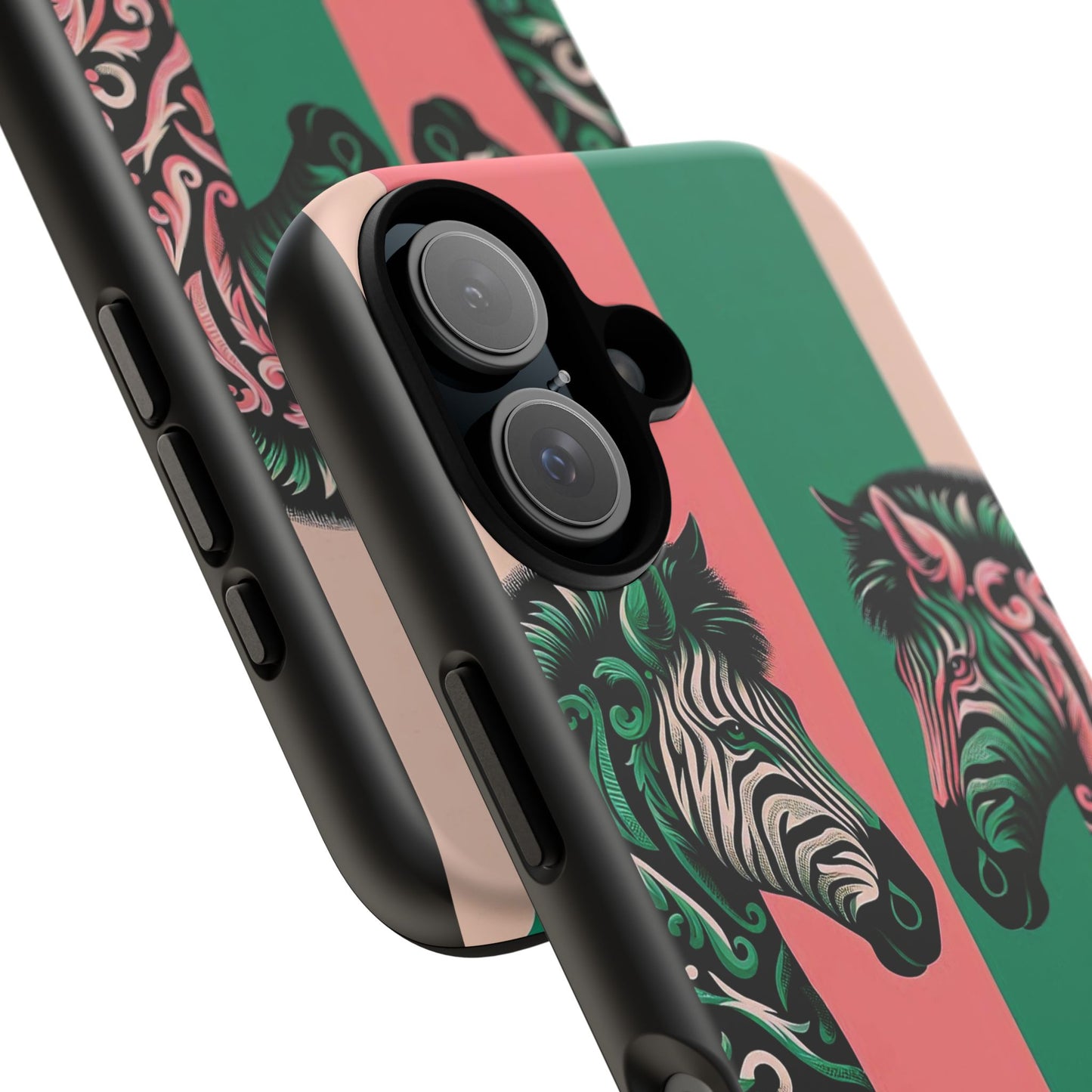 Phone Case - Elegant Pink & Green Zebra Damask Design