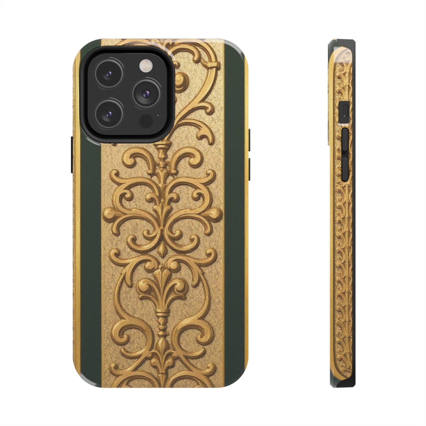 Elegant Teal Striped Gold Baroque Vintage Phone Case, Durable Cell Phone Cover, Floral Phone Protection, Personalized Gift Idea