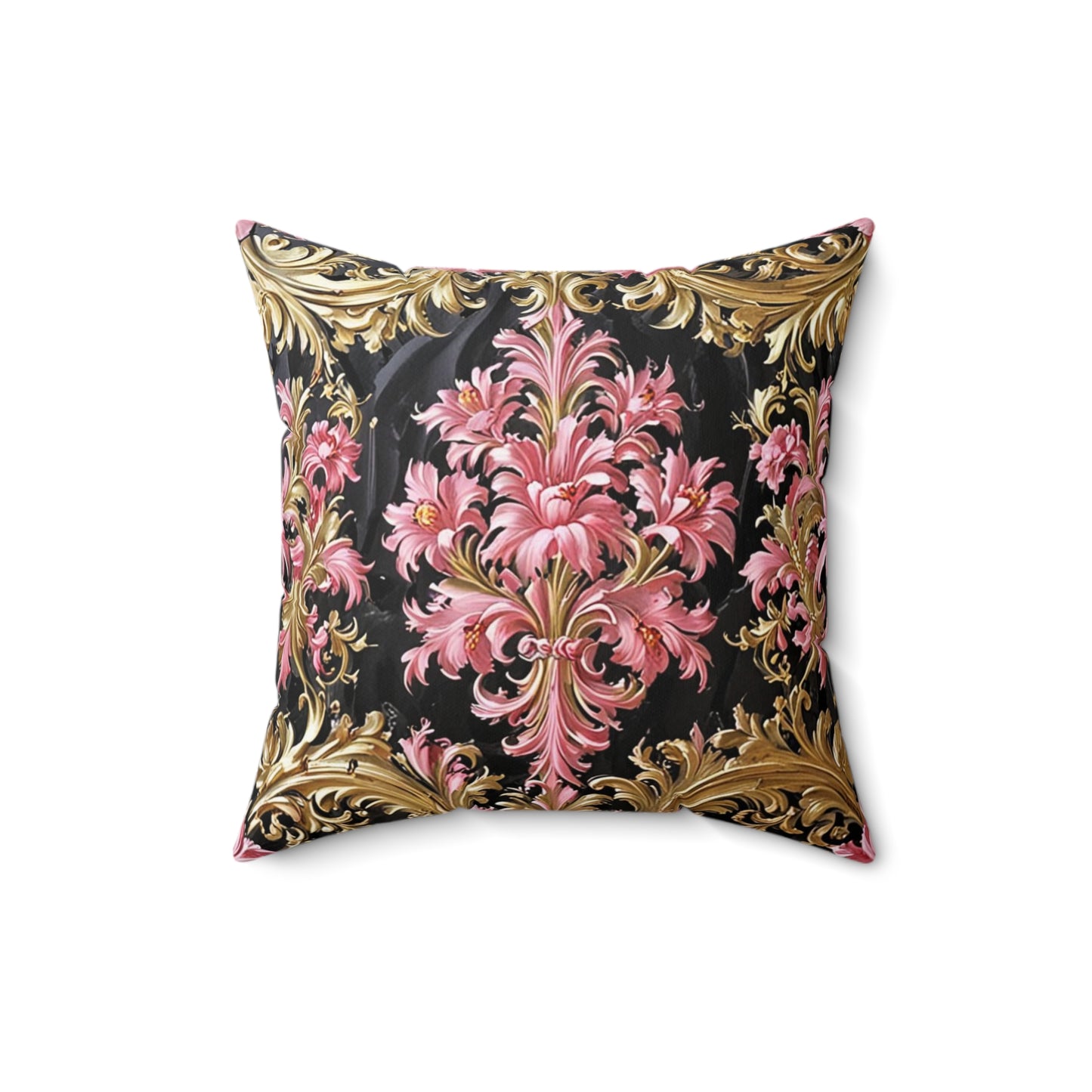 Luxurious Floral Print Pillow, Bohemian Home Decor, Throw Cushion, Elegant Accent Pillow, Gift for Her - Black & Pink Oil Painting Style Rococo