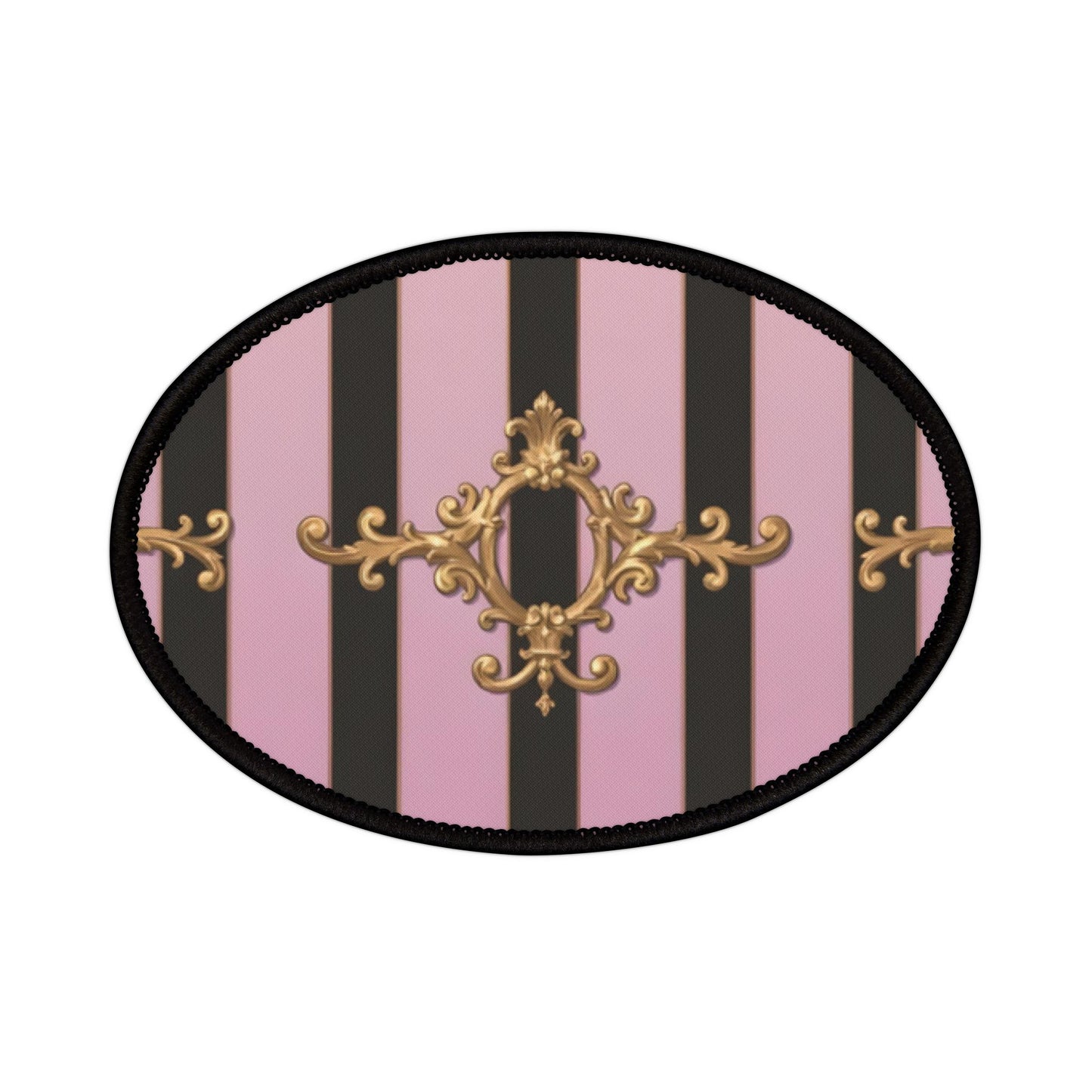 Chic Iron-On Patches for Jackets, Bags, and Crafts - Vintage Striped Design, DIY Fashion Accessories - Matte Lavender & Black Striped Gold Baroque