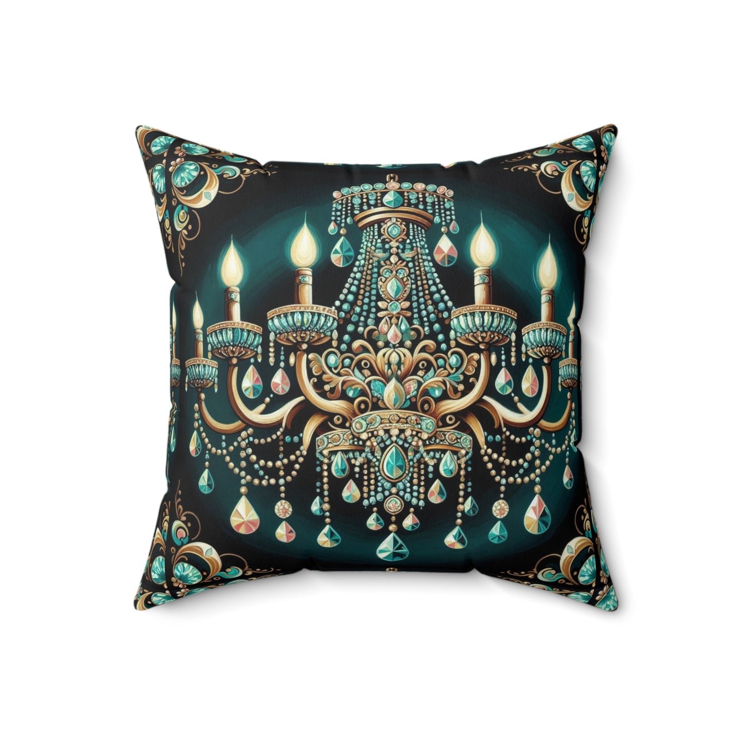 Glamorous Chandelier Decor Pillow, Elegant Home Accent, Luxury Cushion, Living Room Decor - Teal Jeweled Chandelier