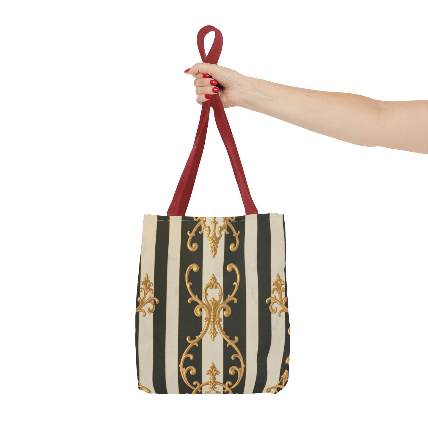 Elegant Black & Alabaster Striped Baroque Tote Bag, Stylish Shopping Bag, Fashion Accessory, Gift for Her, Reusable Bag, Perfect for Events