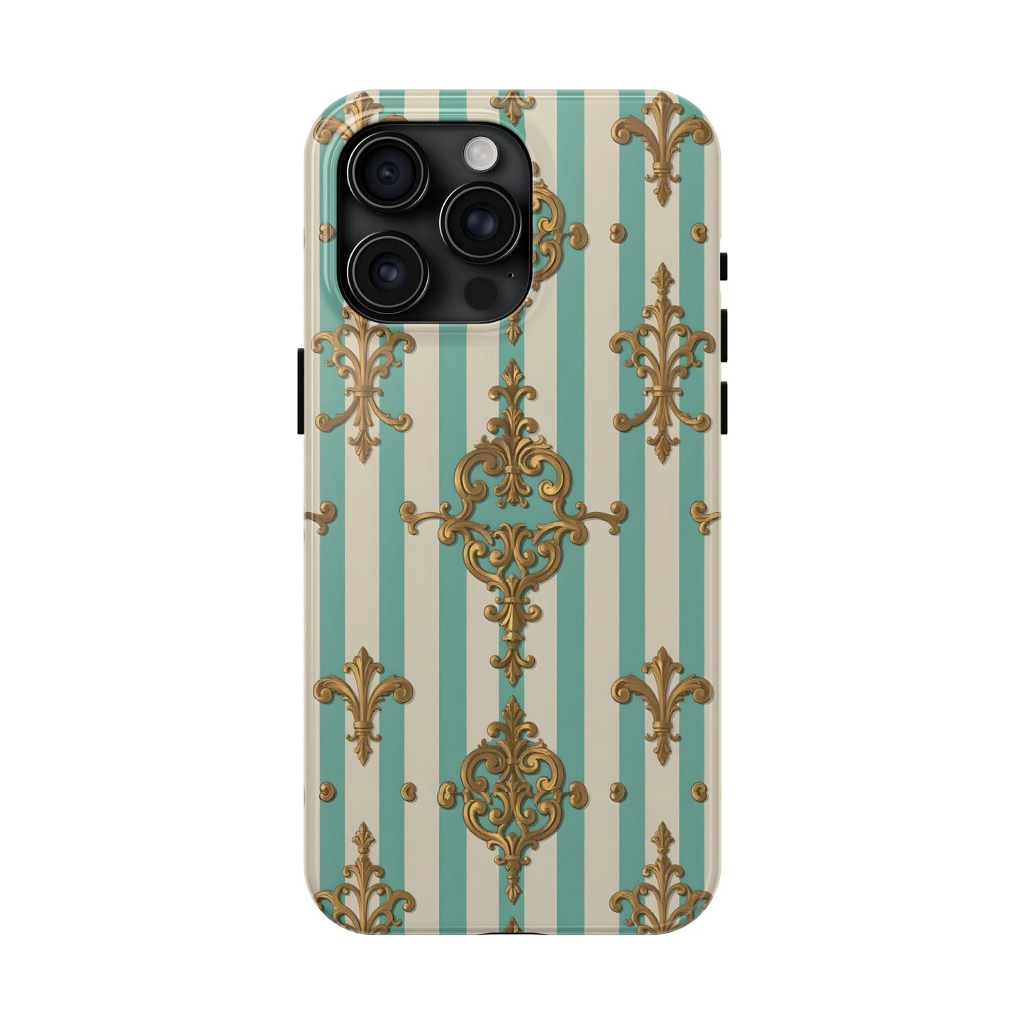 Elegant Striped Phone Case with Vintage Design, Tough Phone Cover, Stylish Smartphone Case - Matte Green Striped Rococo