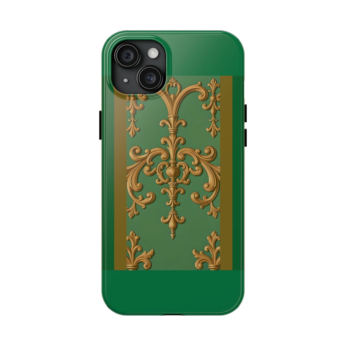 Elegant Floral Tough Phone Case, Durable Phone Cover, Gifts for Her, Stylish Protection, Chic Phone Accessory - Olive Green Striped Rococo