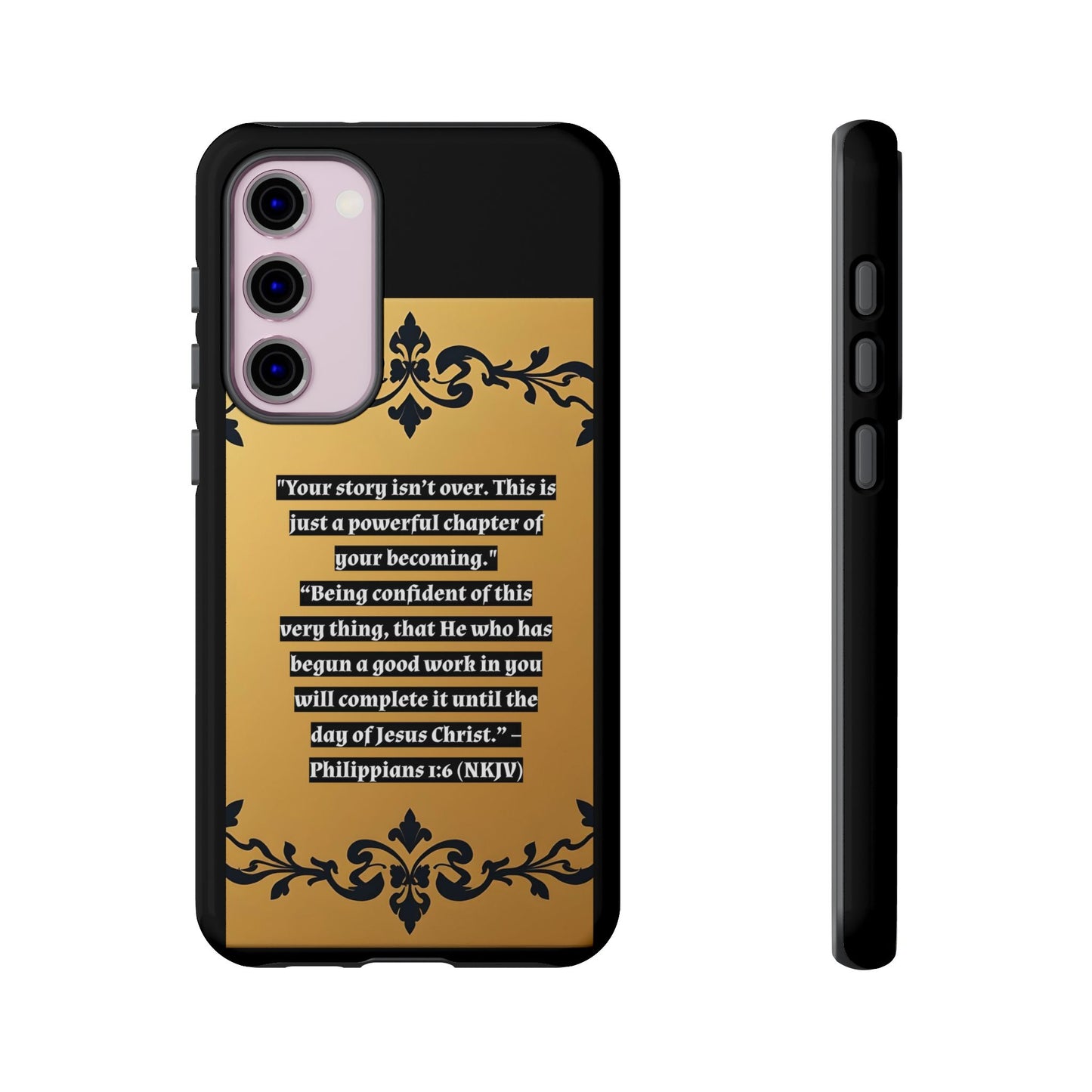 Elegant Floral Motif Phone Case - Tough Cases with Vintage Design - "Your story isn't over"
