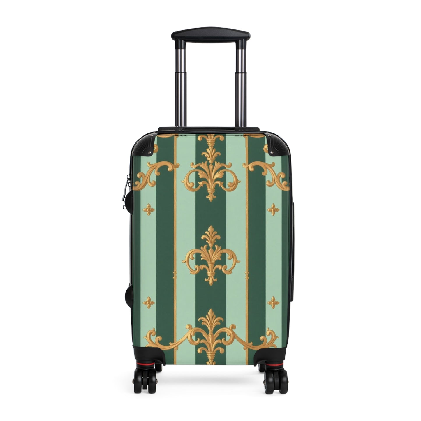 Stylish Travel Suitcase with Elegant Design, Luggage, Vacation Gear, Travel Accessories, Travel Gift - Mint Green & Teal Striped Gold Baroque