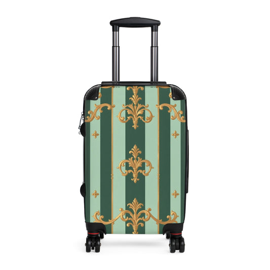 Stylish Travel Suitcase with Elegant Design, Luggage, Vacation Gear, Travel Accessories, Travel Gift - Mint Green & Teal Striped Gold Baroque