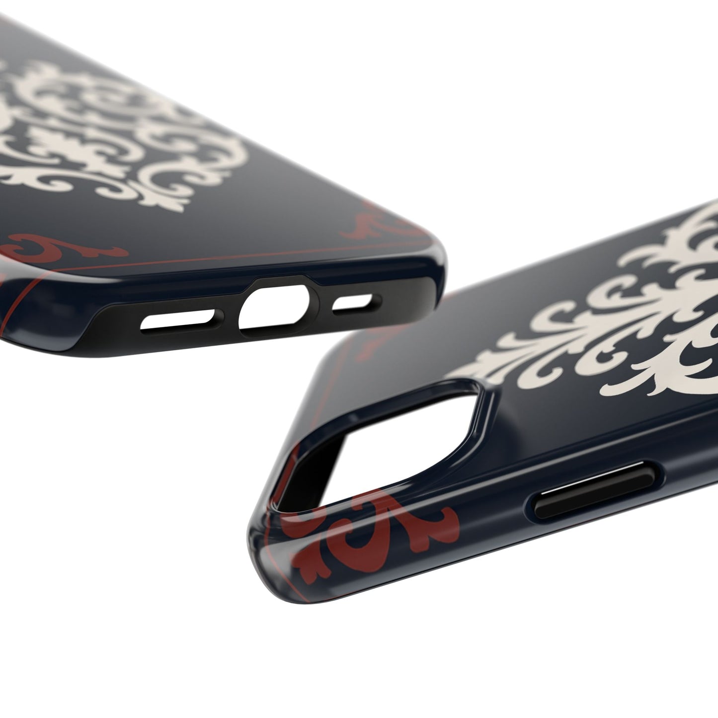 Dusk Blue-Maroon & White Baroque Tough Phone Case — Vintage Scroll Design