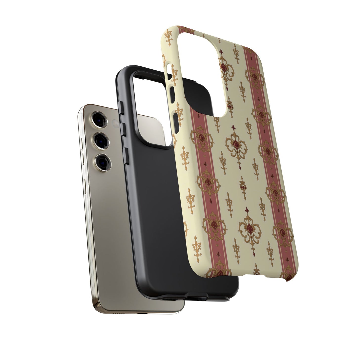 Elegant Floral Motif Phone Case - Tough Cases with Vintage Design - Mauve Striped Gold Damask