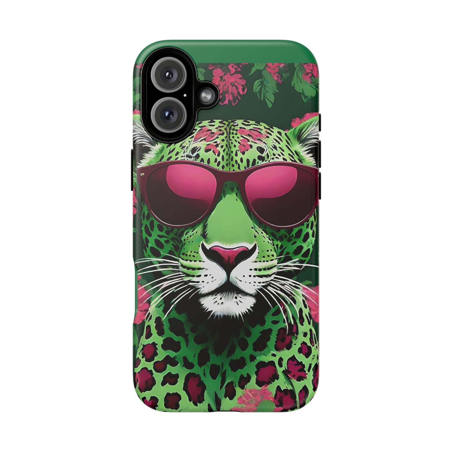 Phone Case - Lime Green & Burgundy Leopard In Sunglasses Design