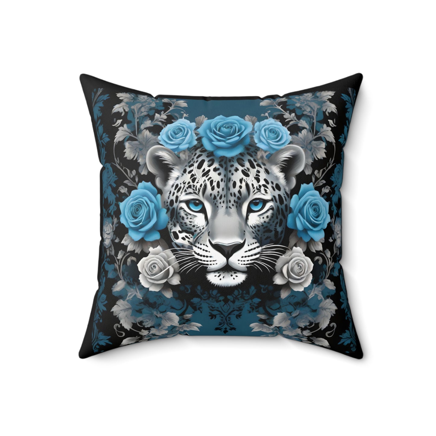 Exotic Elegance Leopard Floral Throw Pillow - Silver Leopard