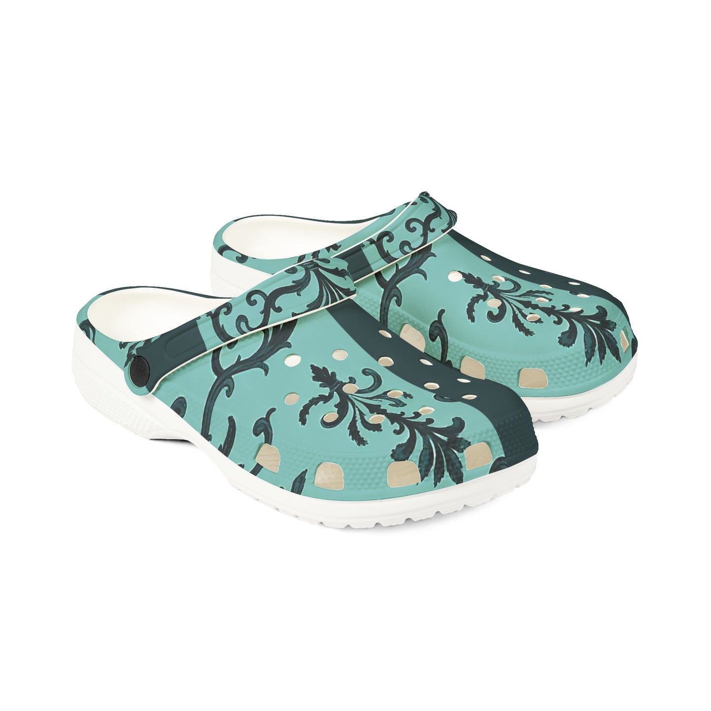 Stylish EVA Foam Rubber Clogs with Elegant Pattern | Comfortable Footwear for Home & Outdoors, Casual Slip-Ons, Spring Fashion - Teal Striped Rococo