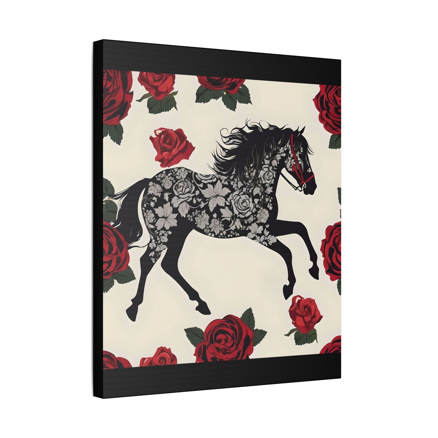 Art Print Canvas, Wall Decor, Satin Stretched Canvas, Equestrian Art, Office Decor, Home Decor - Horse & Roses