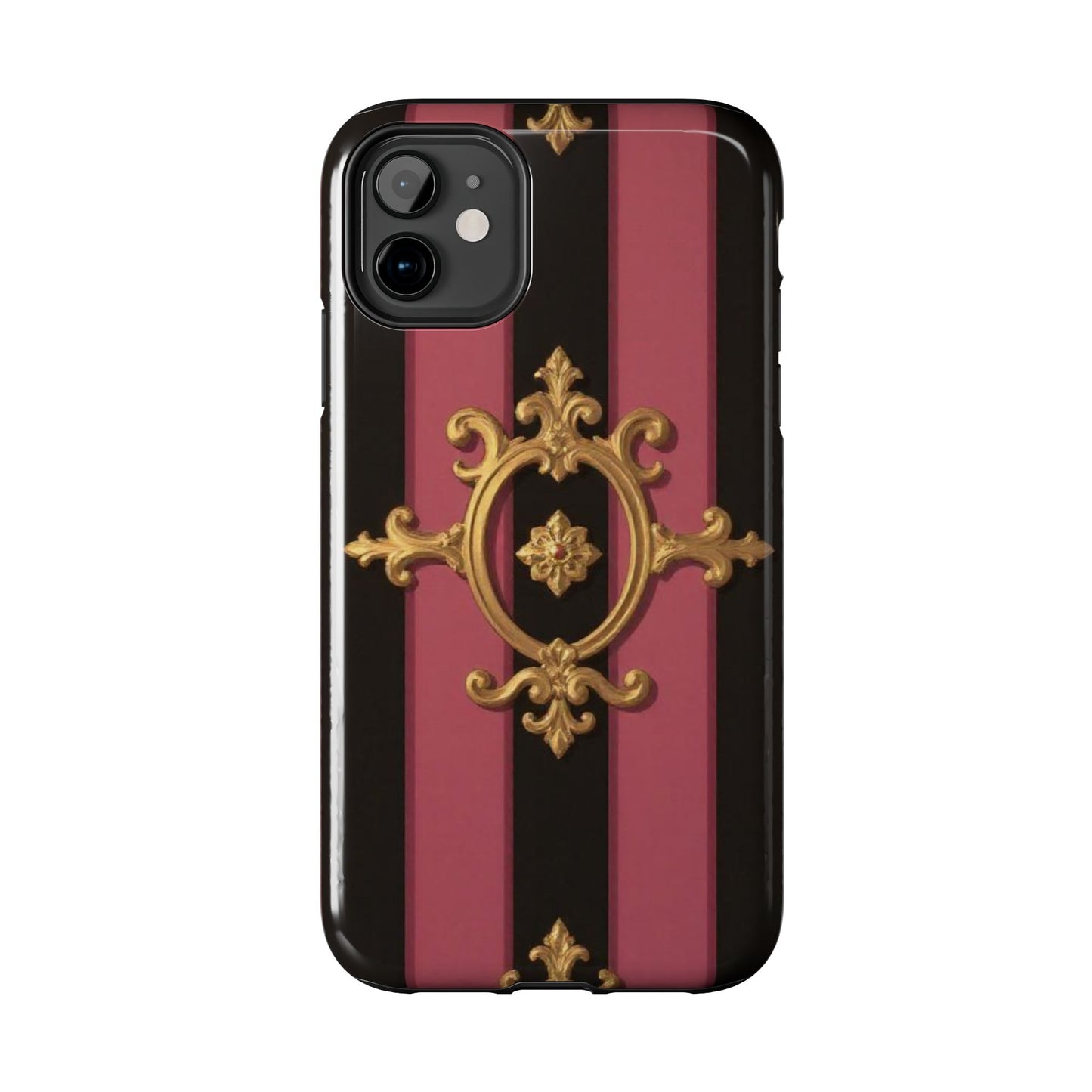 Elegant Black & Mauve Striped Gold Baroque Tough Phone Cases, Luxe Phone Covers, Fashionable Mobile Cases, Gift for Her, Holiday Phone Accessories
