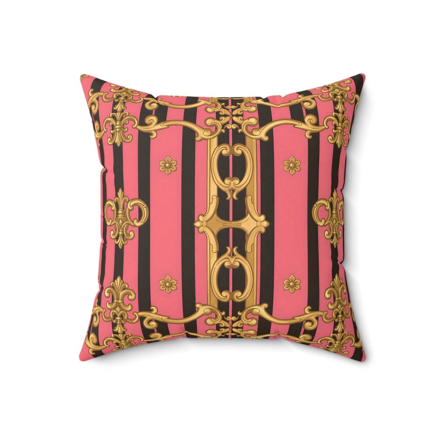 Luxurious Decorative Throw Pillow, Elegant Home Decor, Baroque Accent Cushion - Pink & Black Striped Gold Baroque