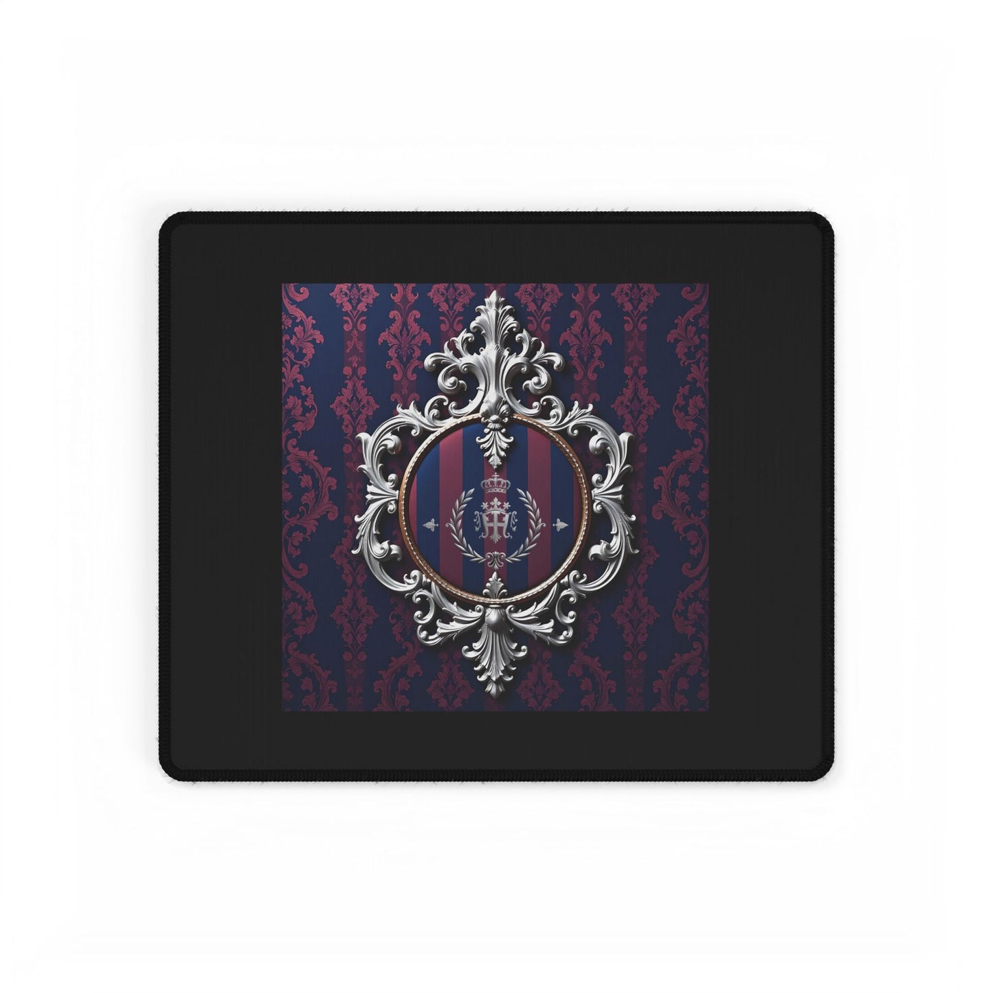 Elegant Desk Mats for Home Office, Stylish Desk Mats for Work, Personalized Office Decor, Chic Mouse Pads - Blue & Plum Striped Silver Crest