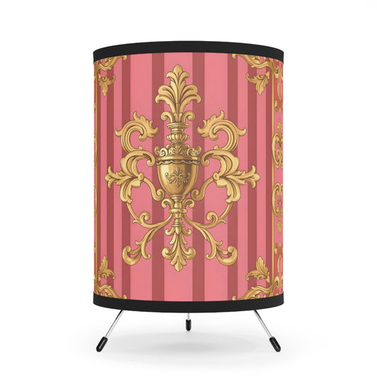 Elegant Tripod Lamp with Vintage Floral Design, Home Decor, Gift for Her, Bedroom Lighting, Romantic Atmosphere - Pink Striped Gold Baroque