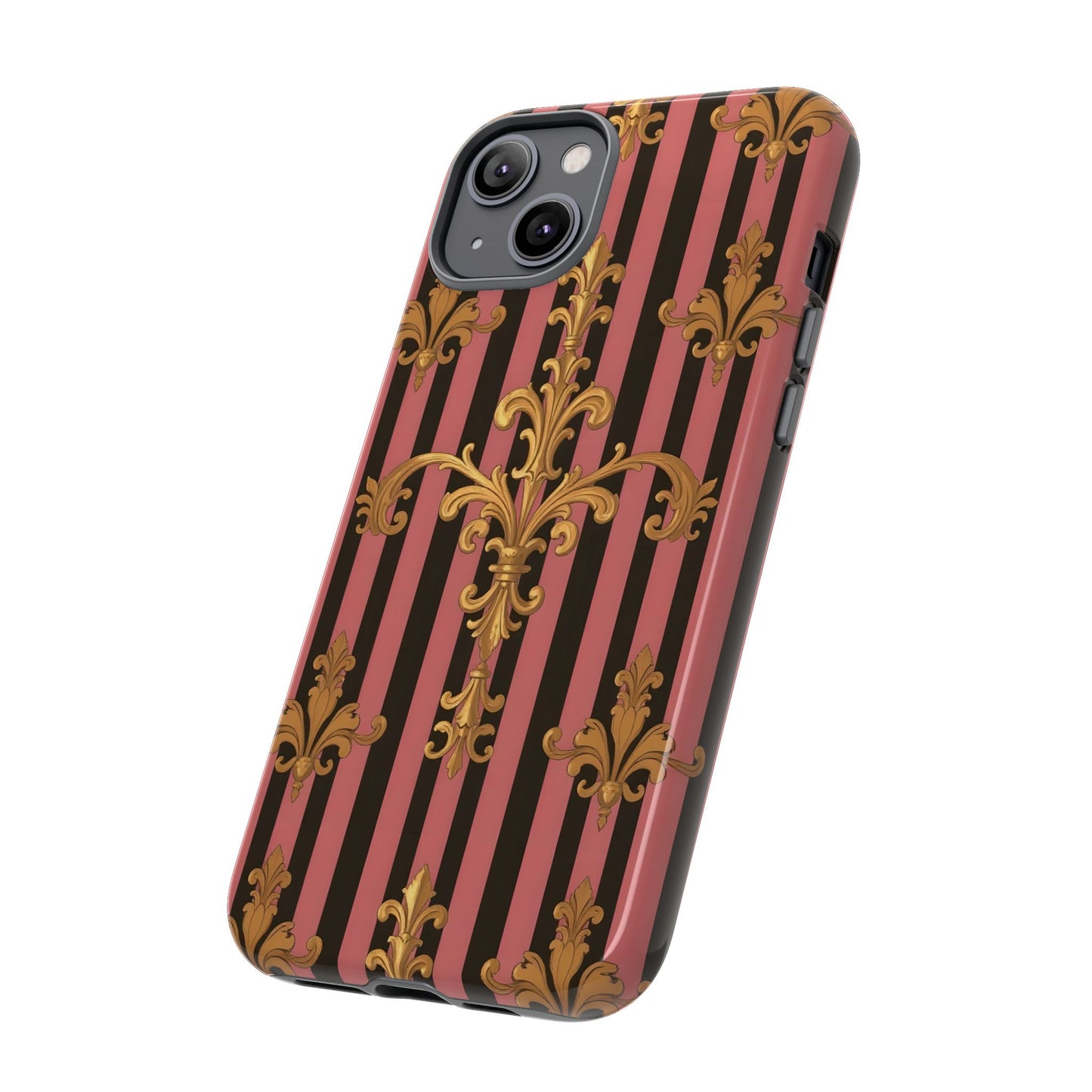Elegant Floral Motif Phone Case - Tough Cases with Vintage Design - Mauve Striped Gold Damask
