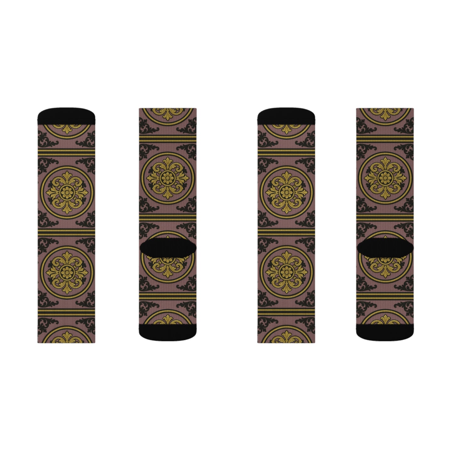 Elegant Gilded Mauve With Gold-Black Baroque Sublimation Socks - Cozy Stylish Footwear, Unique Gift for Her, Trendy Accessories