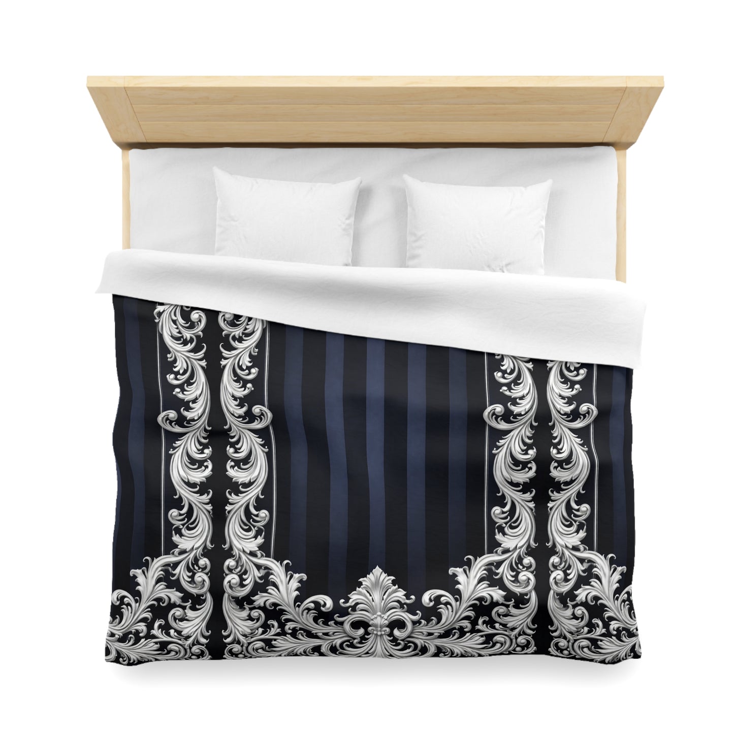 Navy Stripes & Baroque Microfiber Duvet Cover