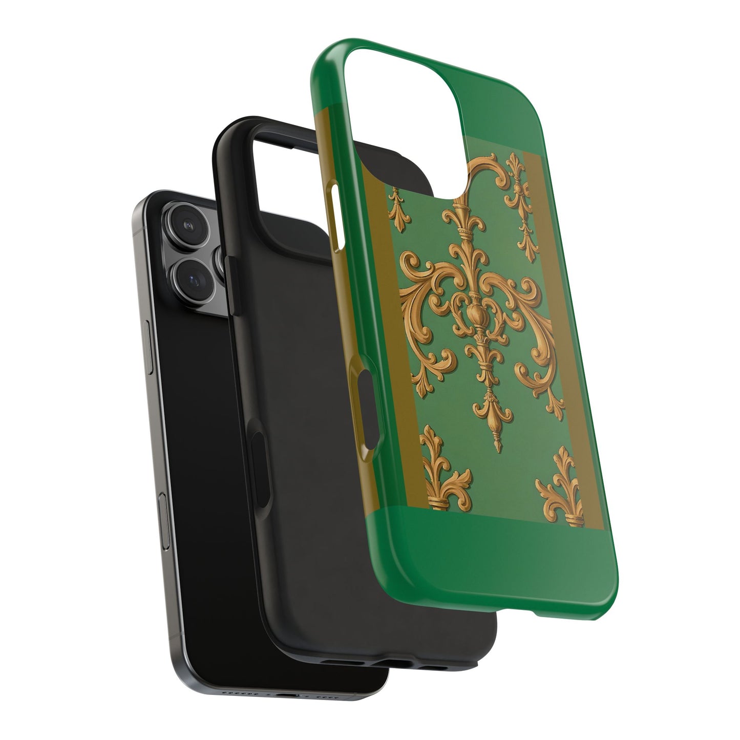Elegant Floral Tough Phone Case, Durable Phone Cover, Gifts for Her, Stylish Protection, Chic Phone Accessory - Olive Green Striped Rococo