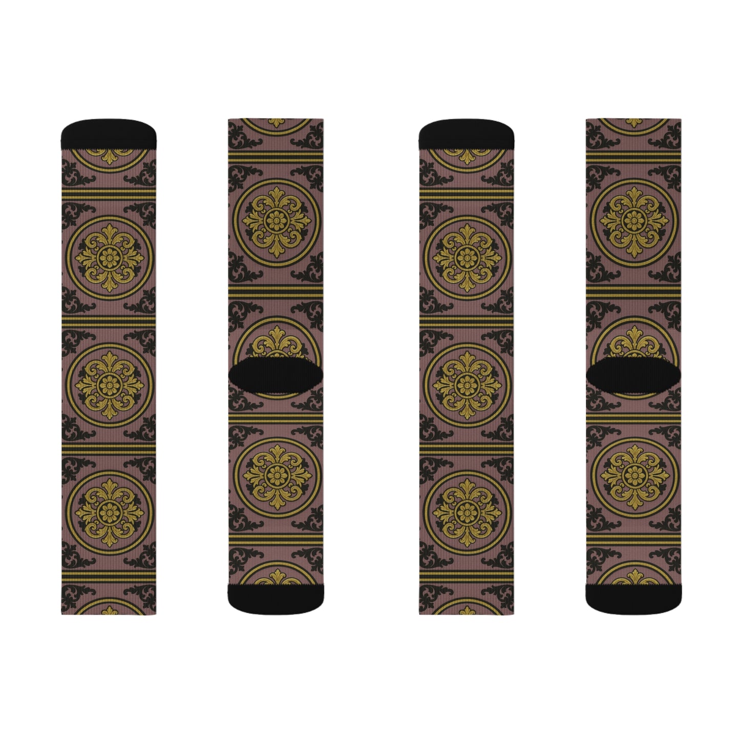 Elegant Gilded Mauve With Gold-Black Baroque Sublimation Socks - Cozy Stylish Footwear, Unique Gift for Her, Trendy Accessories