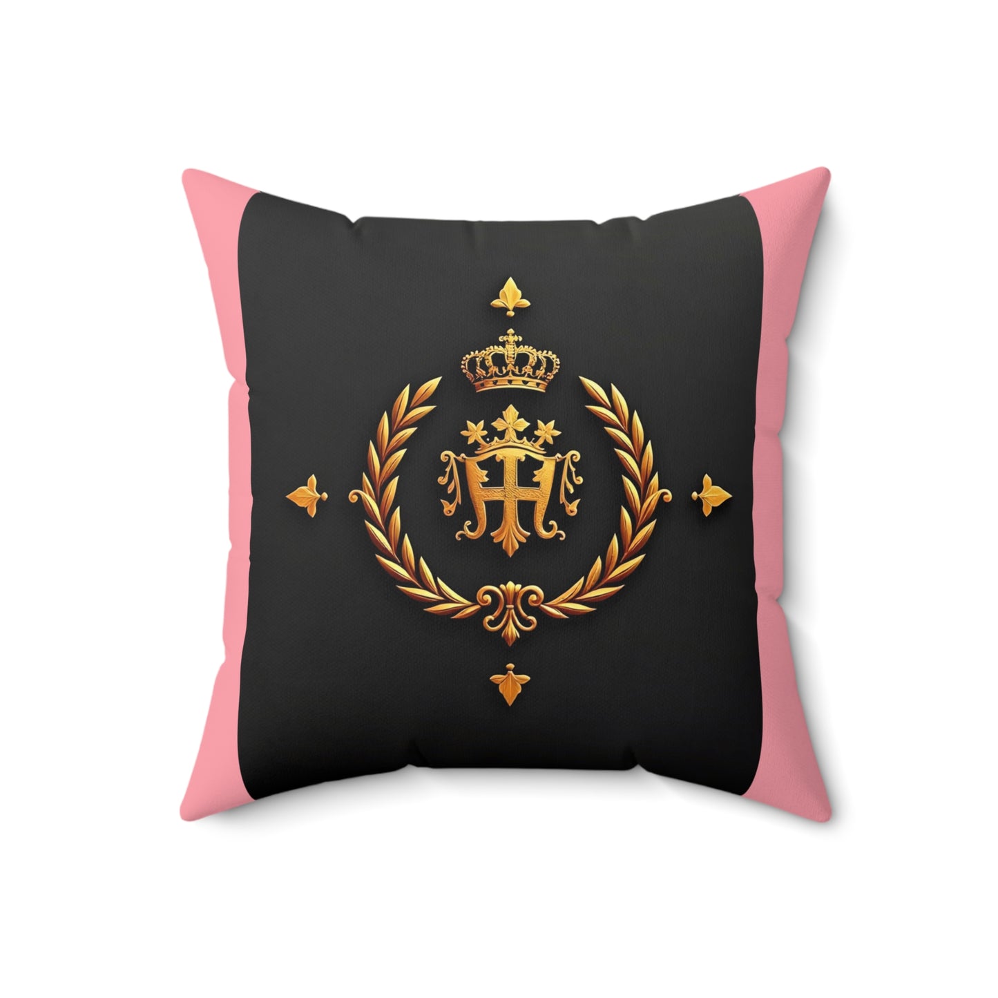 Elegant Monogrammed Square Pillow | Luxury Home Decor, Gift for Her, Housewarming Decor, Sofa Accent - Pink Striped Gold Crest