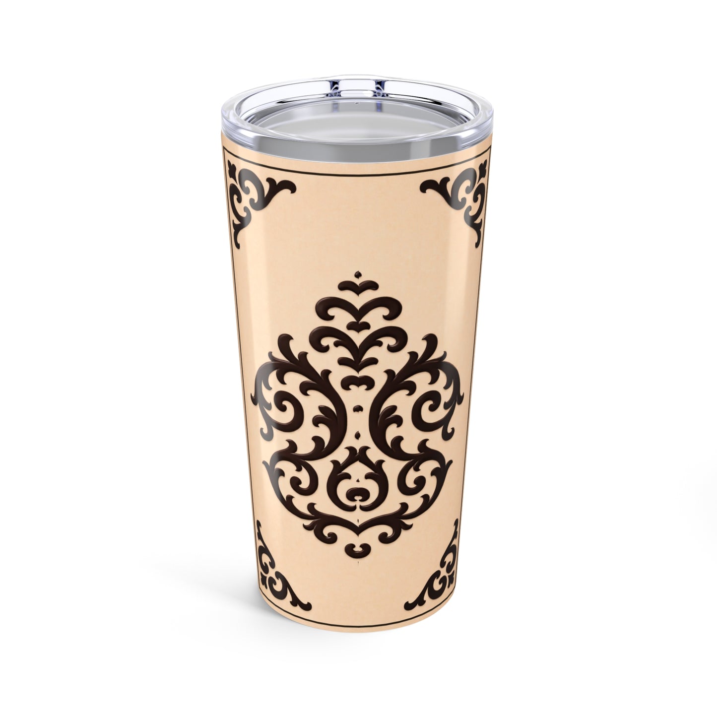 Almond-Beige & Brown Baroque 20oz Tumbler with Elegant Brown Baroque Pattern – Insulated Travel Cup