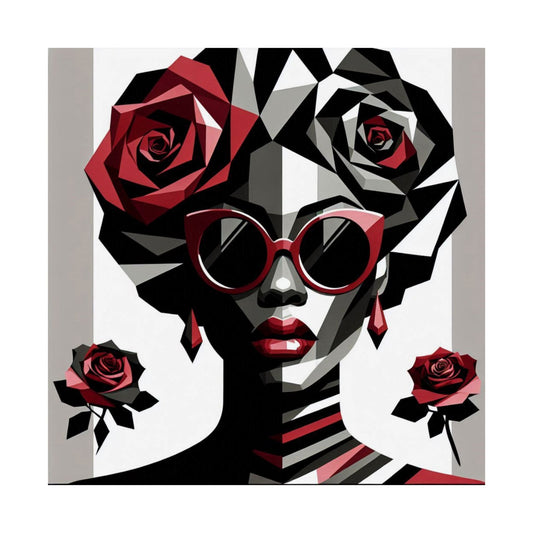Floral Afro Art Poster - Elegant Matte Vertical Wall Decor - Lady In Red Shades Design