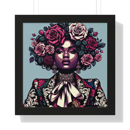 Vertical Poster -  Lady In Damask Suit & Roses Wall Art