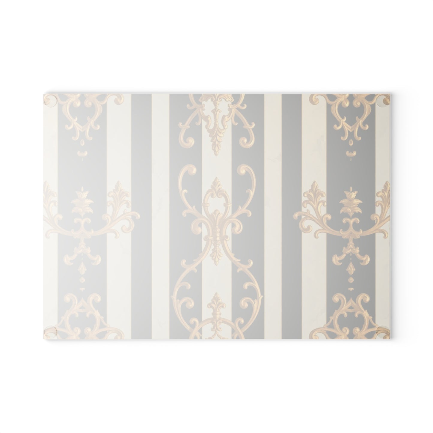 Elegant Black and Alabaster Striped Baroque Glass Cutting Board with Gold and Black Design, Kitchen Decor, Gift for Chefs, Wedding Present