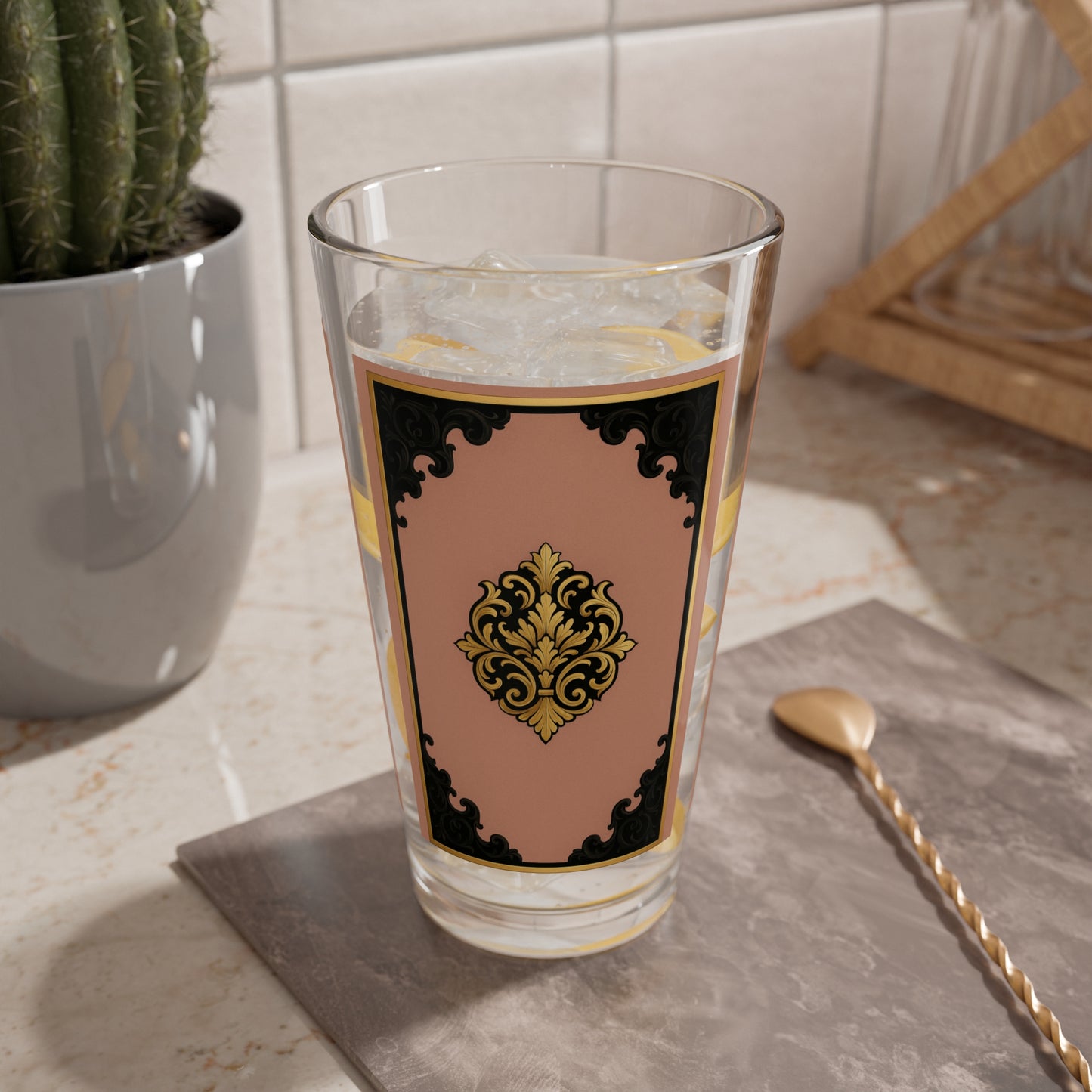 Mauve & Black-Gold Baroque Elegant Vintage Mixing Glass | 16oz | Home Barware, Gift for Cocktail Lovers, Wedding Gift