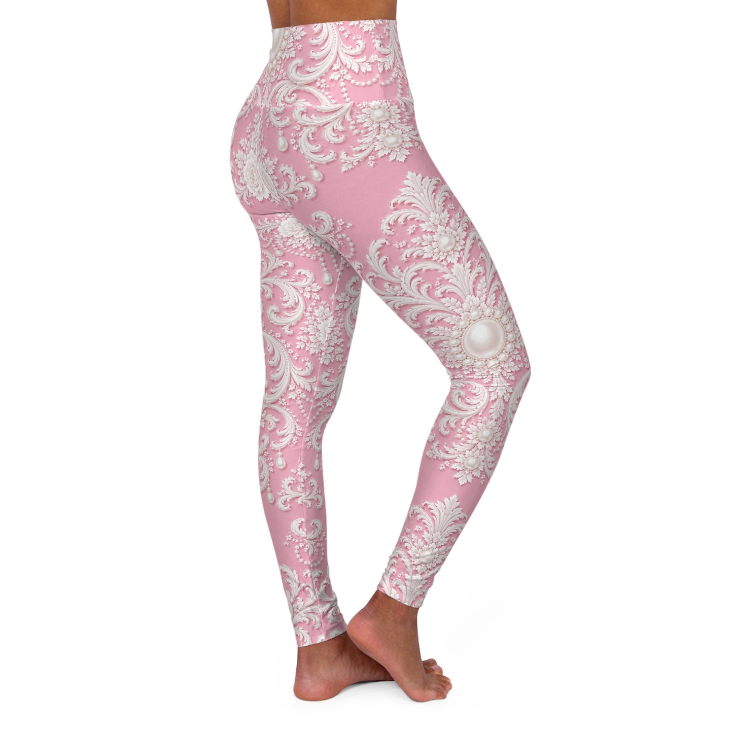 Pink Rococo All-Over Print High-Waisted Yoga Leggings