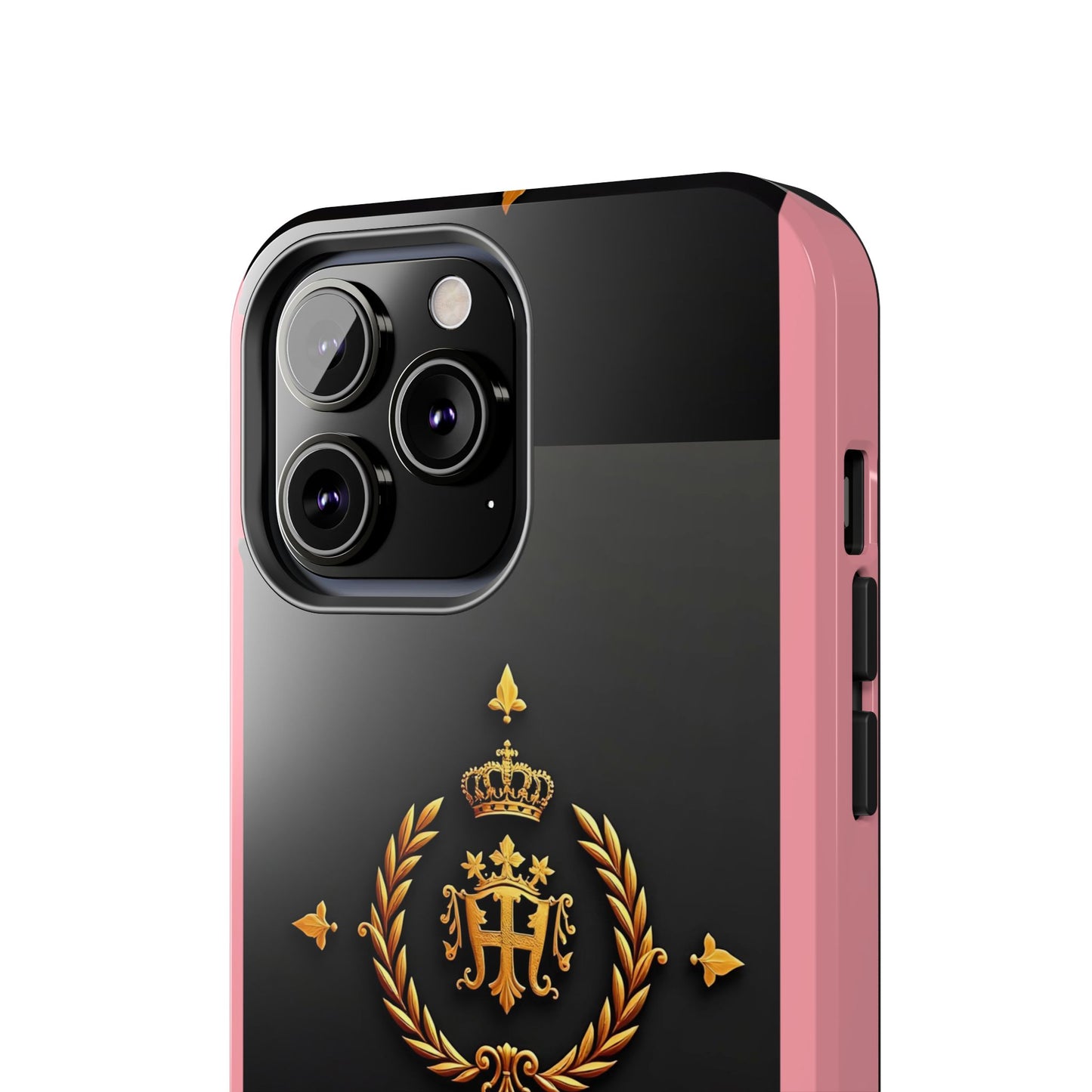 Tough Phone Case with Regal Design - Elegant Phone Protection, Gift for Him/Her, Royalty Inspired - Pink Striped Gold Crest