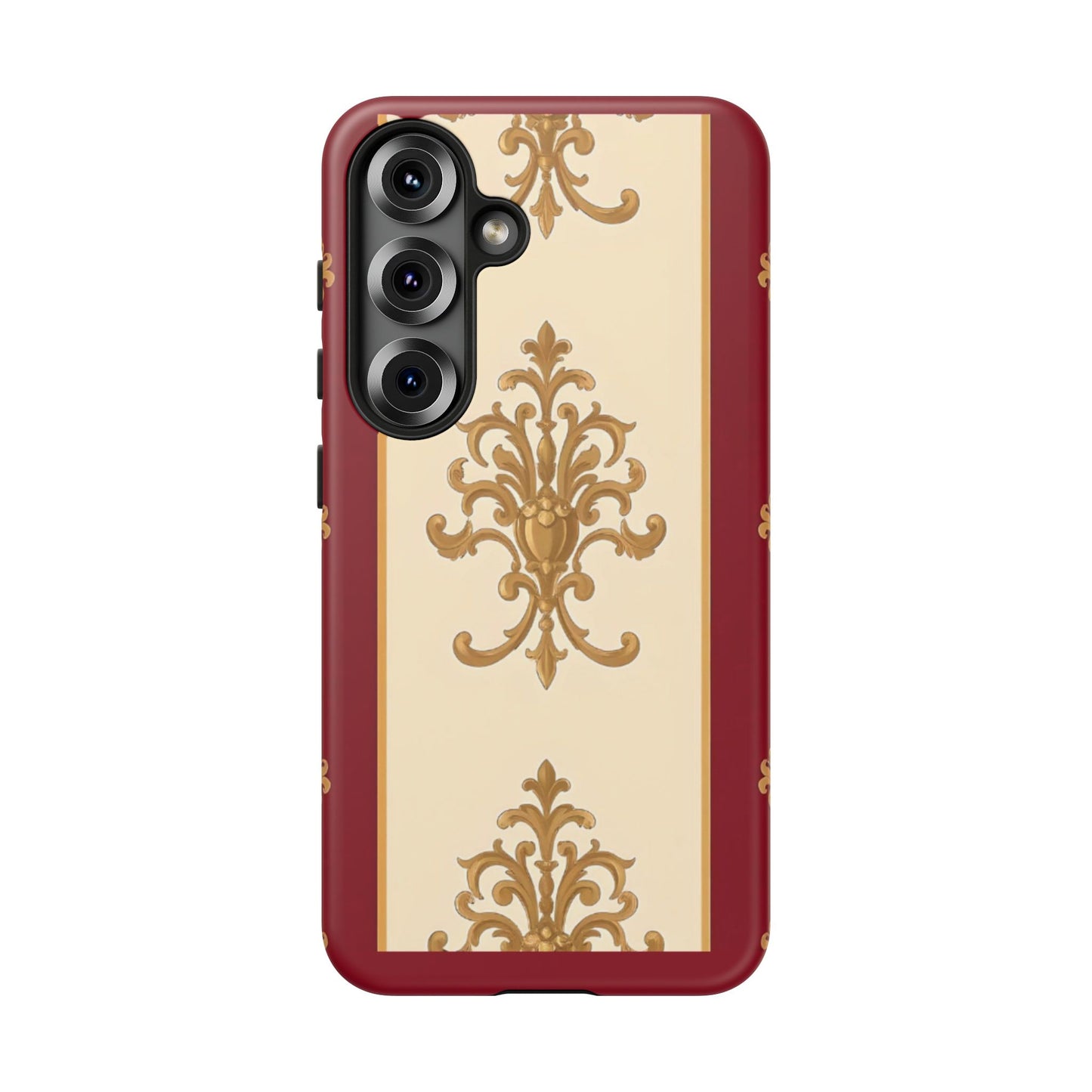 Elegant Floral Motif Phone Case - Tough Cases with Vintage Design - Dusk Red Striped Gold Damask