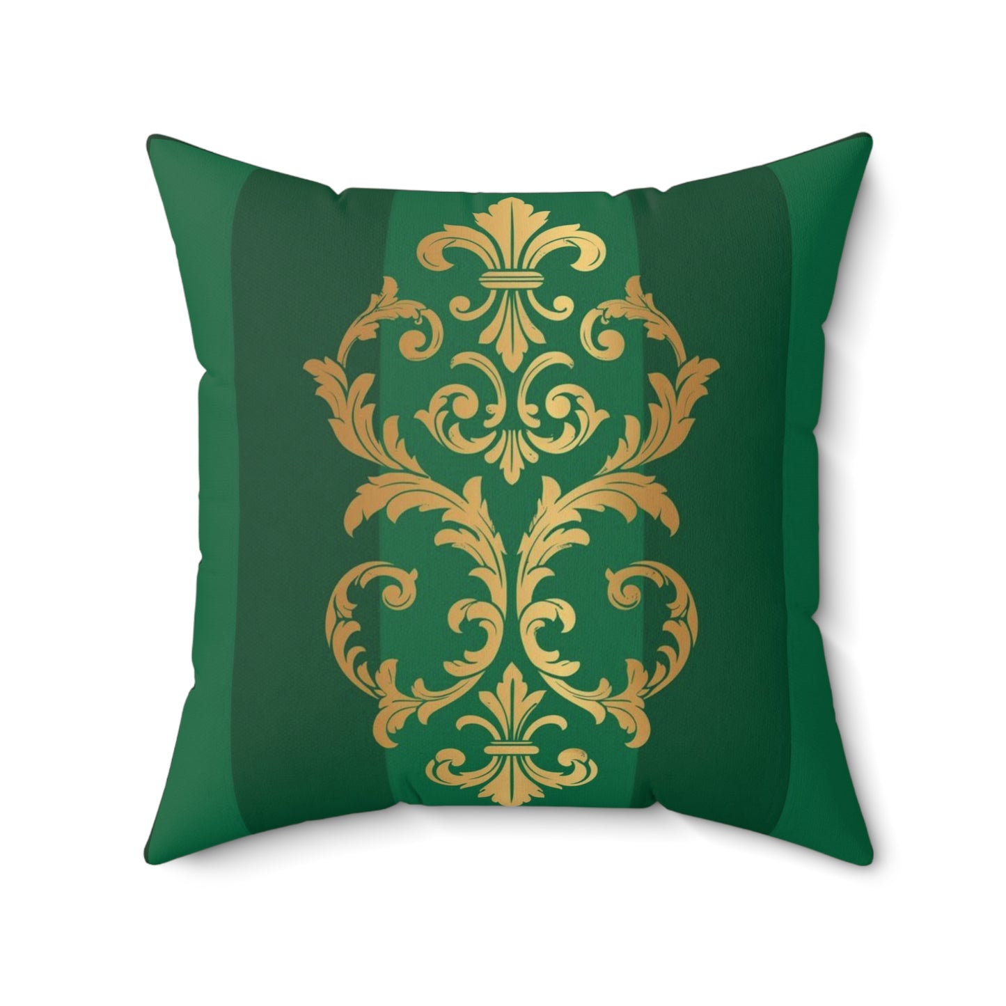 Green Striped Gold Baroque Faux Suede Pillow with Gold Baroque Damask Accent
