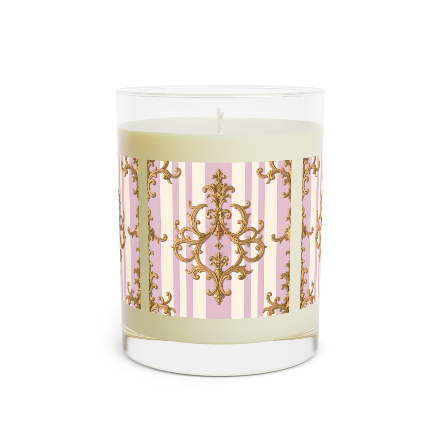 Elegant Scented Candle - Decorative Home Fragrance, Pink and Gold Candle, Gift for Her, Relaxation - Lilac & Alabaster Striped Gold Baroque