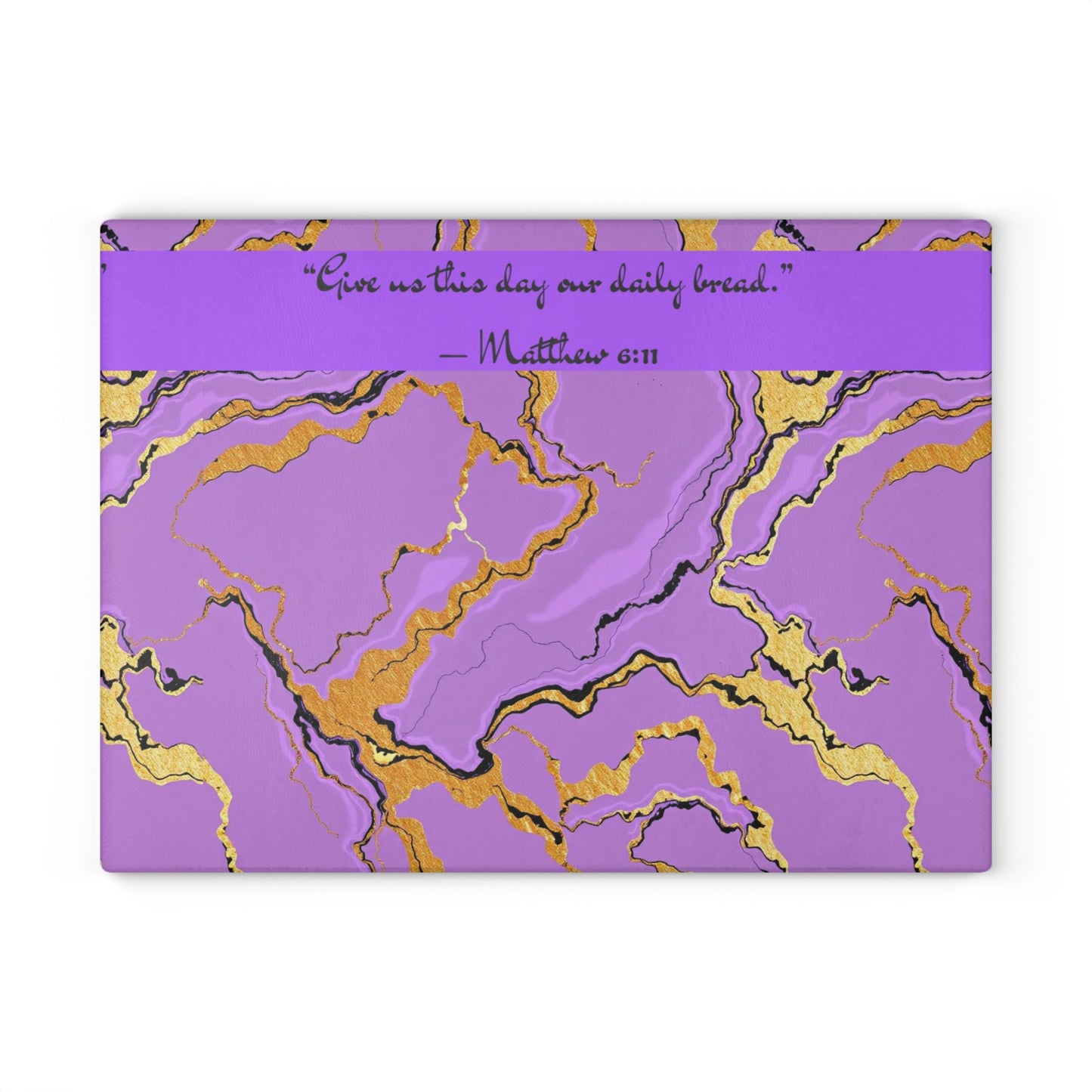Elegant Lavender Marble Glass Cutting Board, Kitchen Decor, Wedding Gift, Hostess Gift, Unique Gift for Foodies - Matthew 6:11