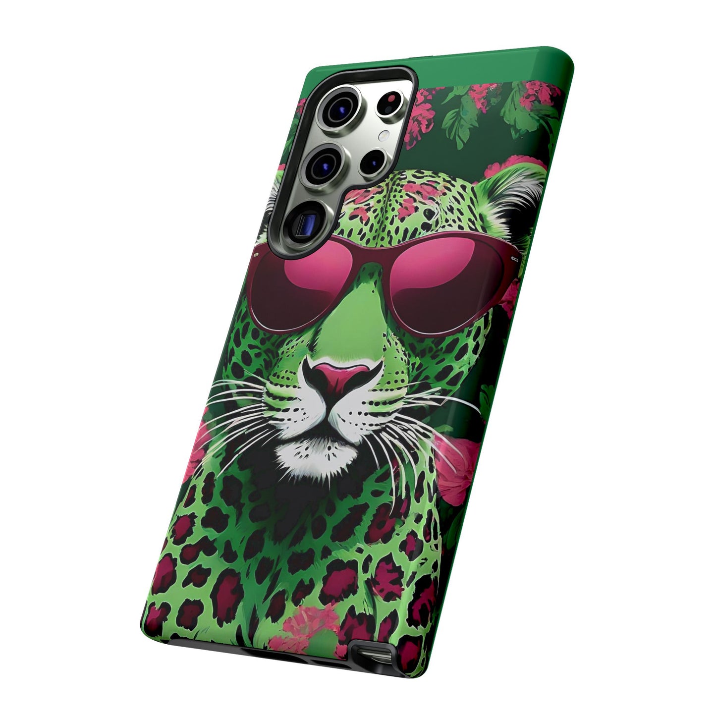 Phone Case - Lime Green & Burgundy Leopard In Sunglasses Design