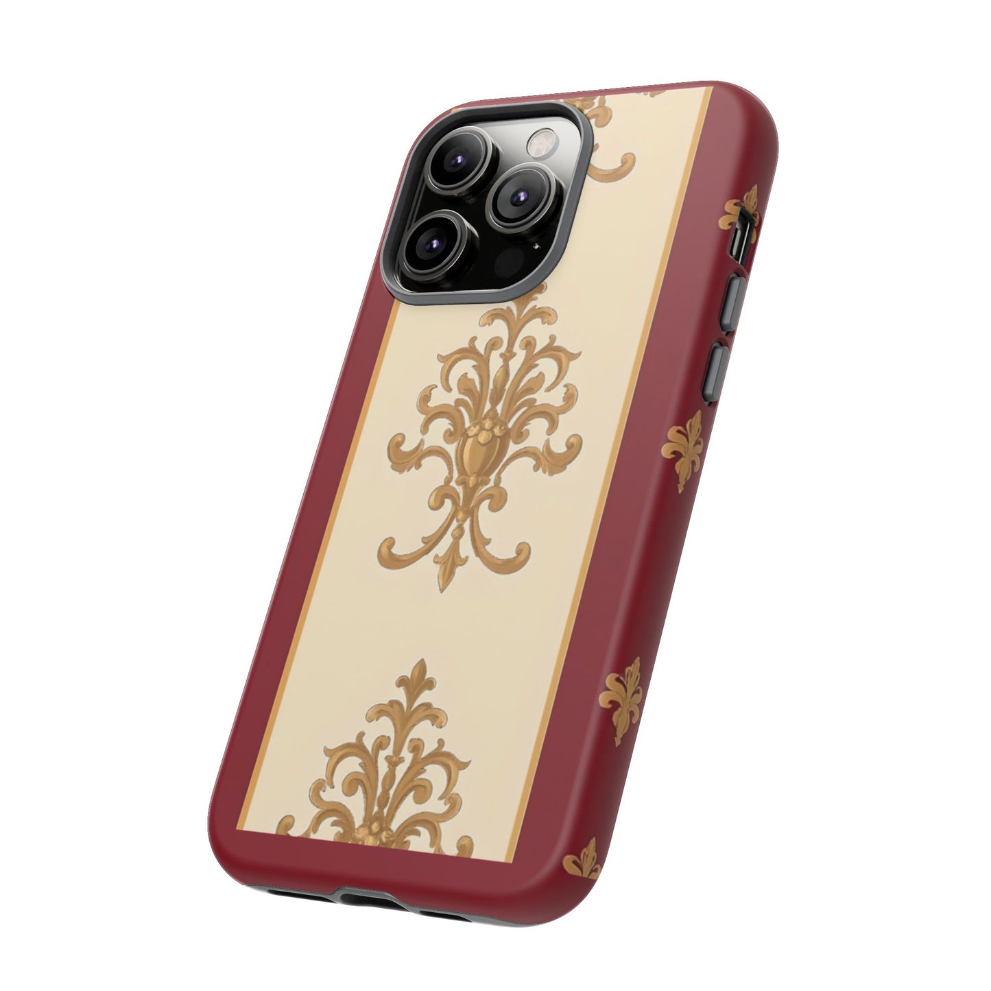 Elegant Floral Motif Phone Case - Tough Cases with Vintage Design - Dusk Red Striped Gold Damask