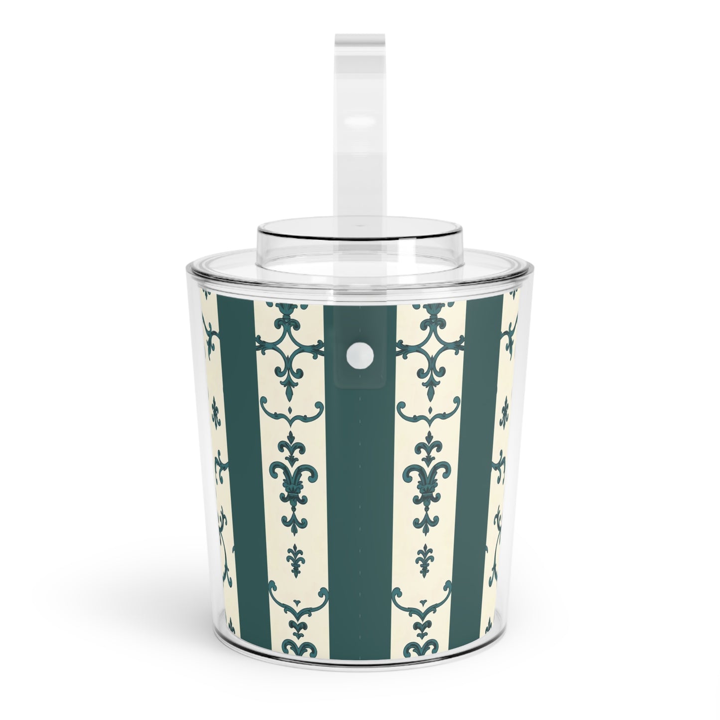Elegant Ice Bucket with Tongs, Decorative Beverage Chiller, Party Essentials, Wedding Reception Decor, Stylish Home Bar Accessory - Teal Striped Rococo