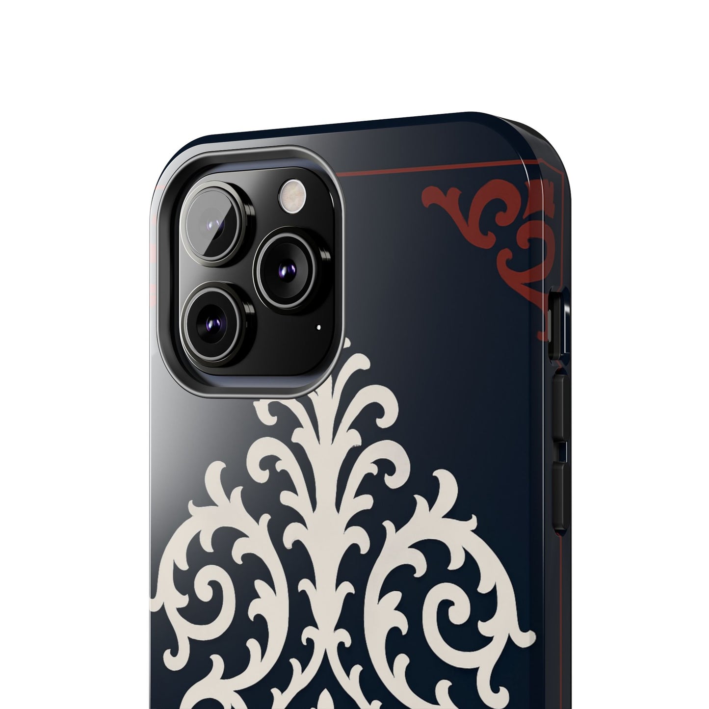Dusk Blue-Maroon & White Baroque Tough Phone Case — Vintage Scroll Design