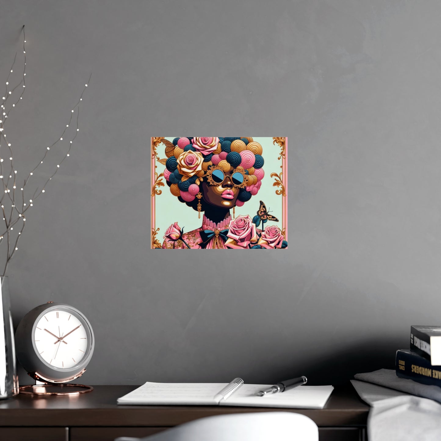Vibrant Matte Art Posters, Wall Decor for Home, Boho Wall Art, Afrocentric Decor, Unique Gifts for Her - Lady In Pink Baroque