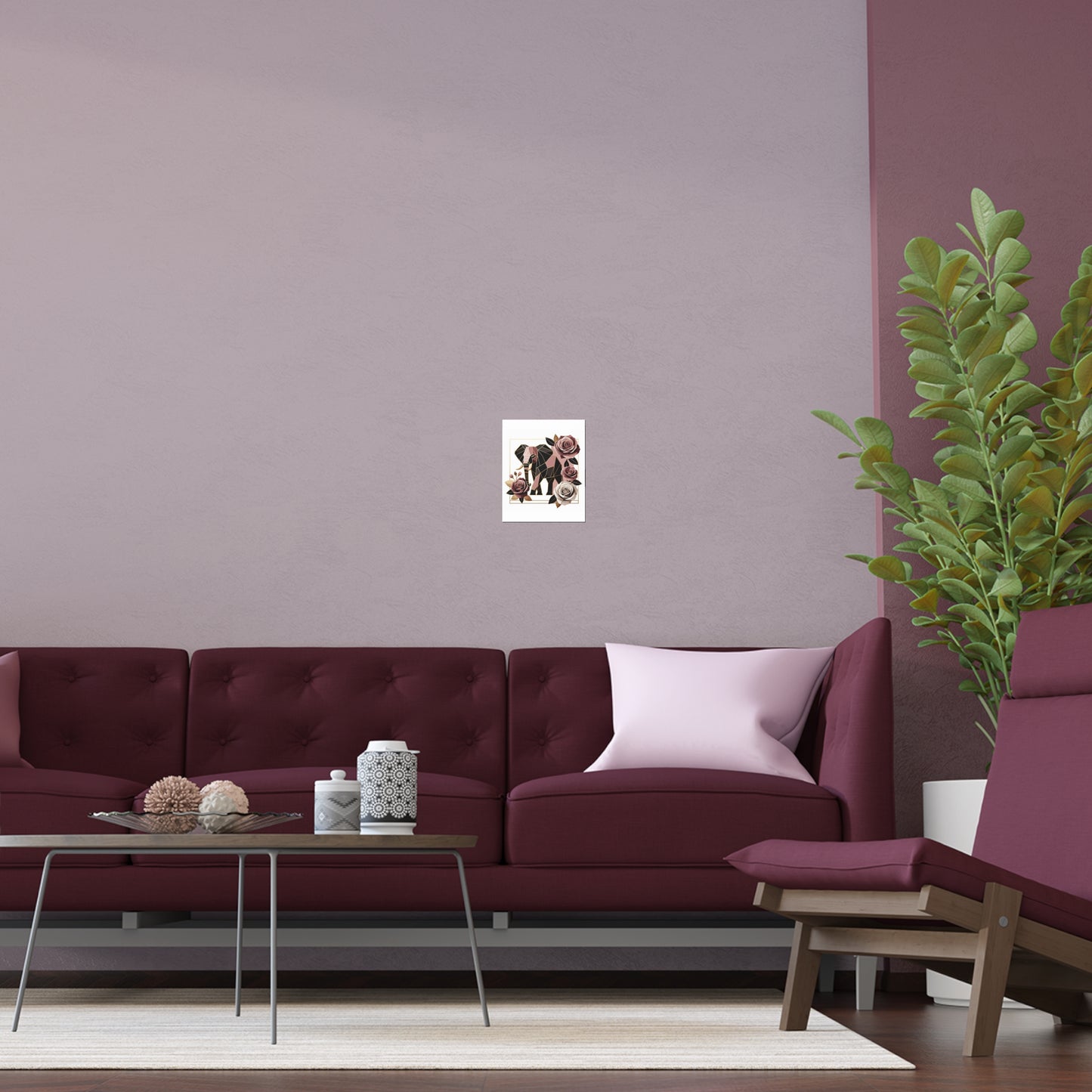 Elegant Floral Silk Poster - Indoor/Outdoor Wall Art for Home Decor - Brown & Mauve Elephant & Roses
