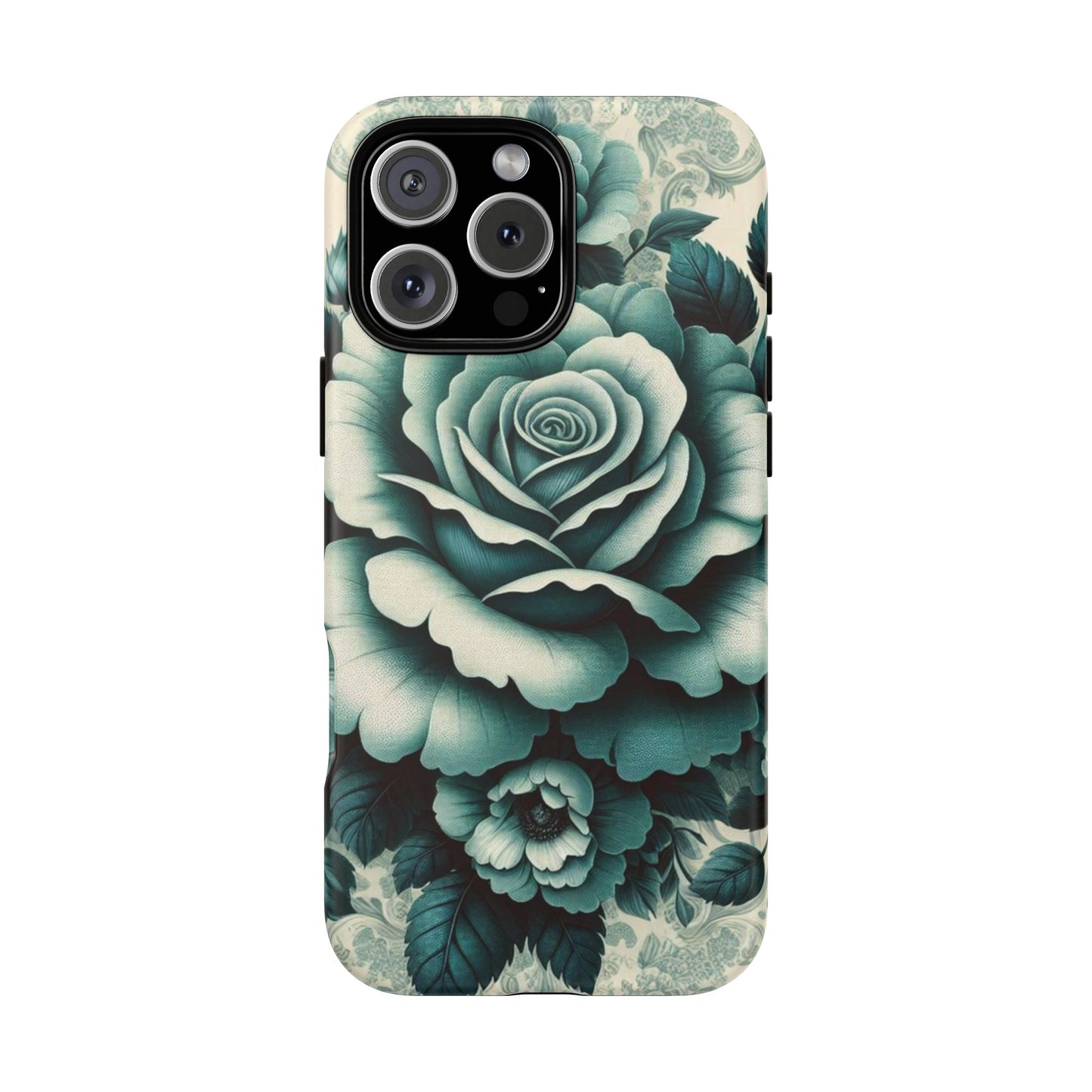 Elegant Floral Motif Phone Case - Tough Cases with Vintage Design - Teal Roses & Damask