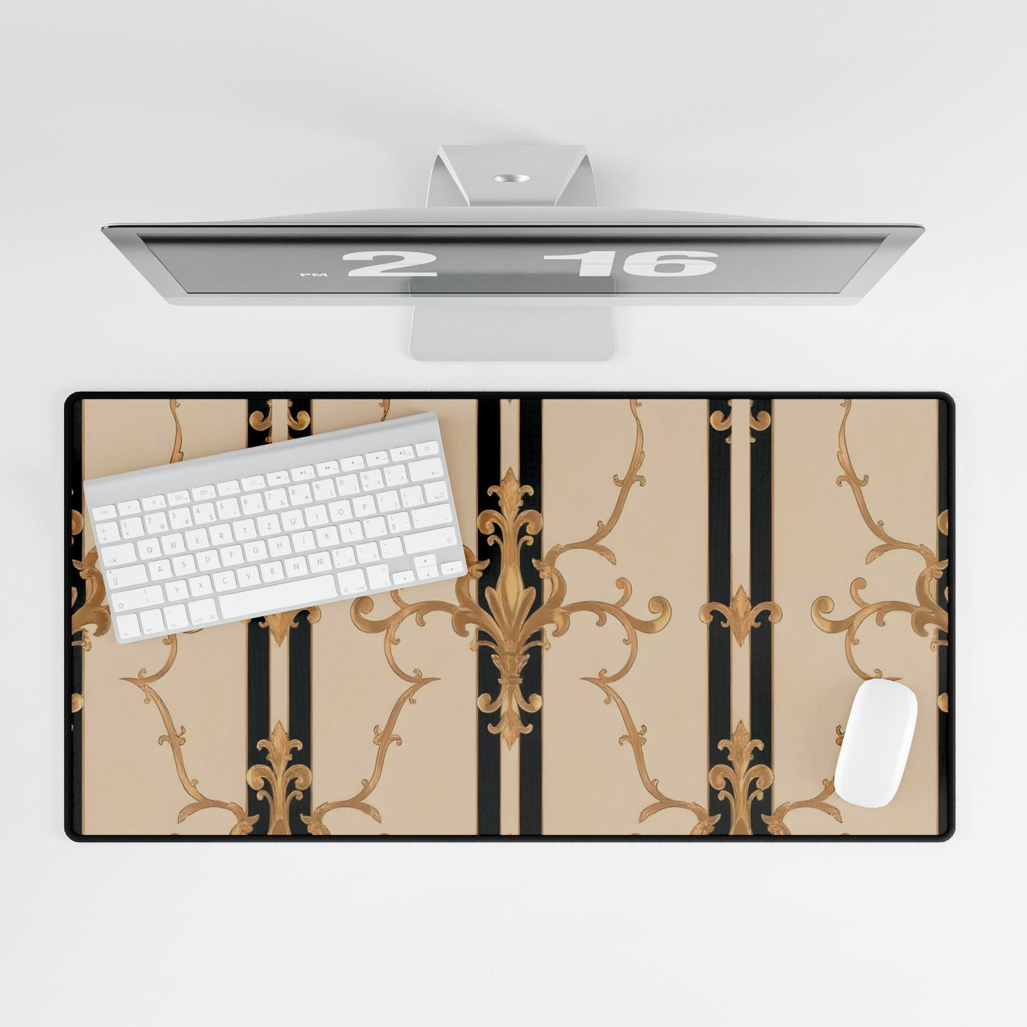 Stylish Desk Mats for Home Office, Elegant Workspace Decor, Desk Accessories for Gamers and Professionals - Black & Beige Striped Damask