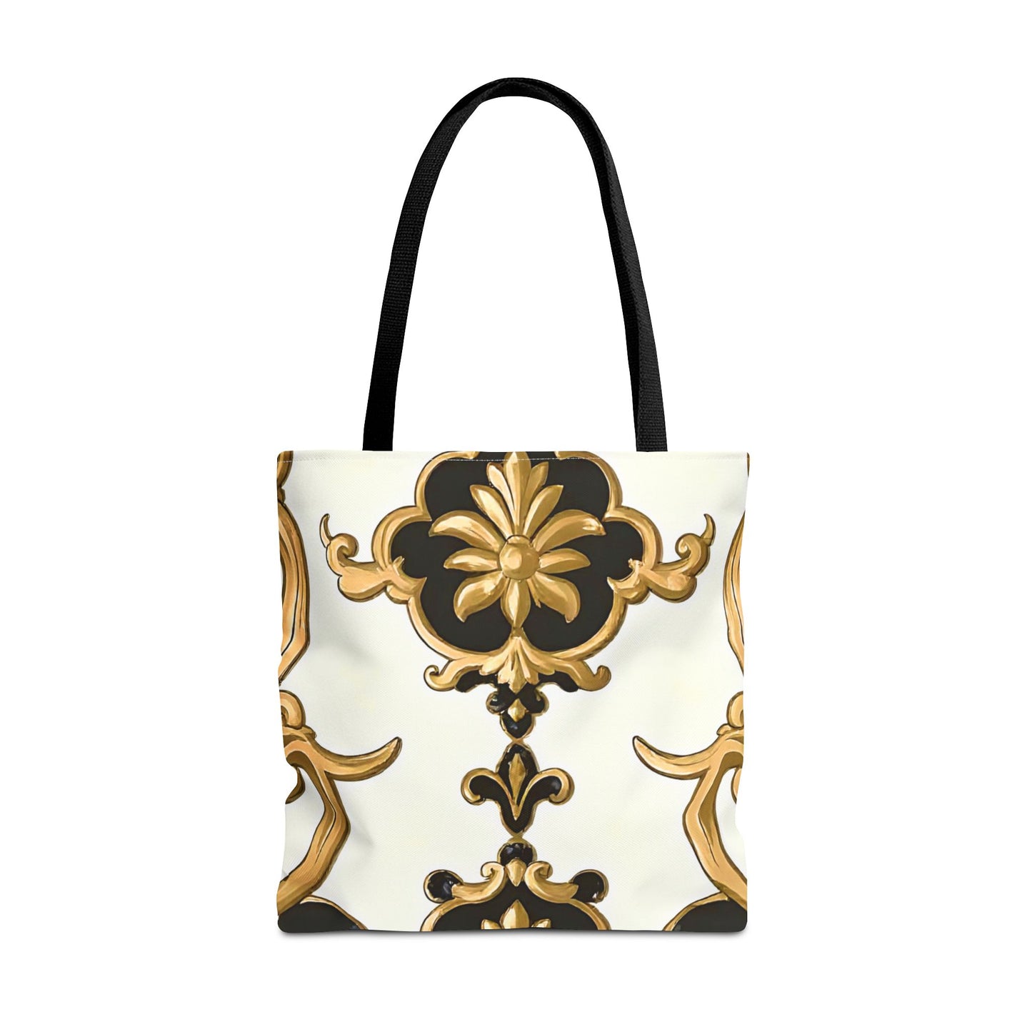 Elegant Floral Tote Bag | Stylish Reusable Bag for Everyday Use, Gift for Her, Shopping, Beach, Travel, Eco-Friendly - Black & Gold Rococo