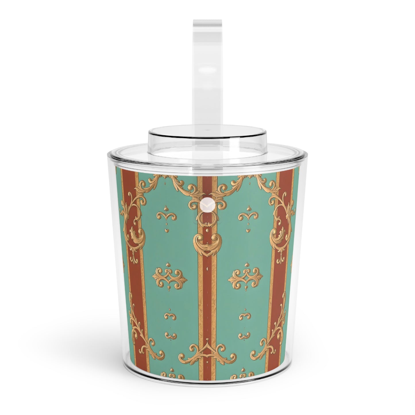 Elegant Vintage Ice Bucket with Tongs - Perfect for Entertaining and Celebrations - Rust & Mint Aqua Striped Baroque