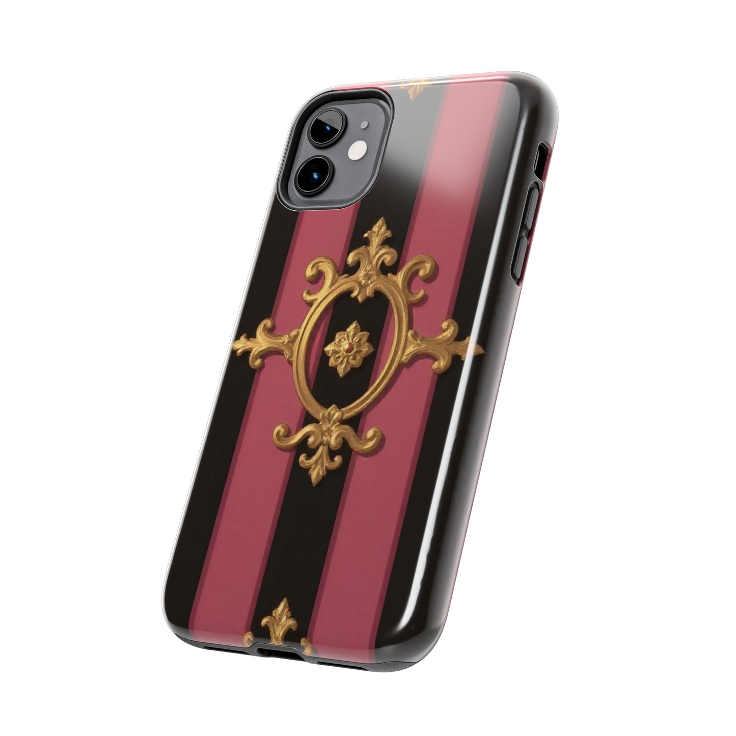 Elegant Black & Mauve Striped Gold Baroque Tough Phone Cases, Luxe Phone Covers, Fashionable Mobile Cases, Gift for Her, Holiday Phone Accessories