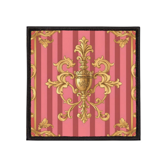 Elegant Vintage Iron-On Patches, Custom Decorative Patches, DIY Fashion Patch, Clothing Decor, Embroidered Patches - Pink Striped Gold Baroque
